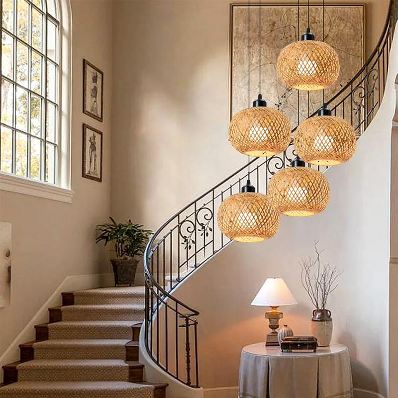 1Pc Home Decorative DIY Chandelier Pendant Ceiling Light Cover Retro Lampshade Bamboo Woven Hanging