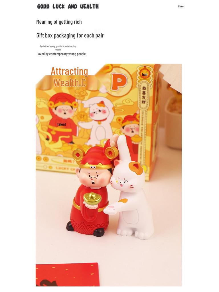 Fortune-Attracting Lucky Cat and God of Wealth Ornaments for Festive Home Décor