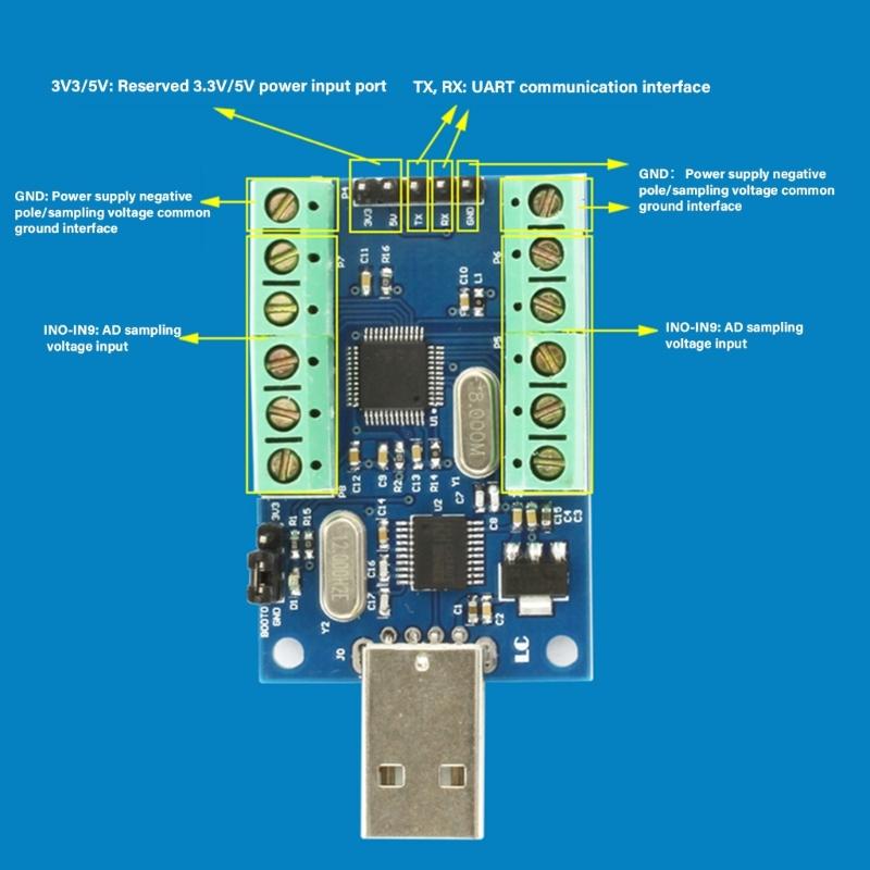 STM32 10-Kanal ADC Datenerfassungsmodul 12-Bit AD Abtastung USB-Verbindung Digitales Modul STM32F103C6T6 Chip