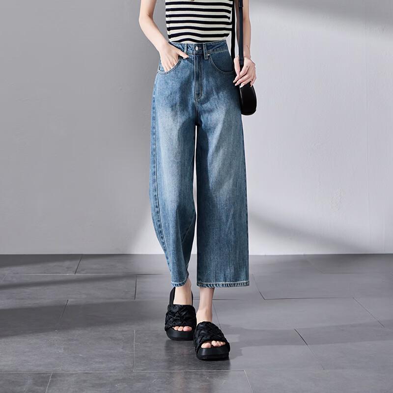 SOFSIL Women s 2026 Summer High-Waist Loose Wide-Leg Cropped Jeans 28