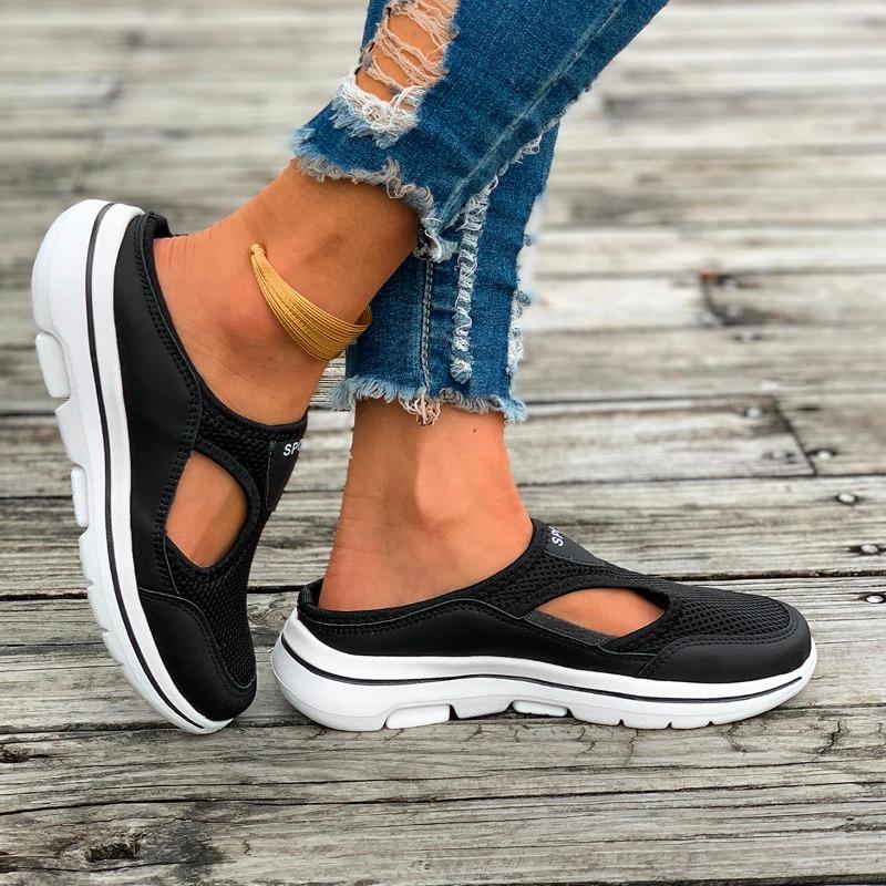 fashion Women Slippers Breathable Mesh Casual Flat Shoes Outdoor Home Lightweigh Solid Slip On Couple Shoes Walking Sport Sandals