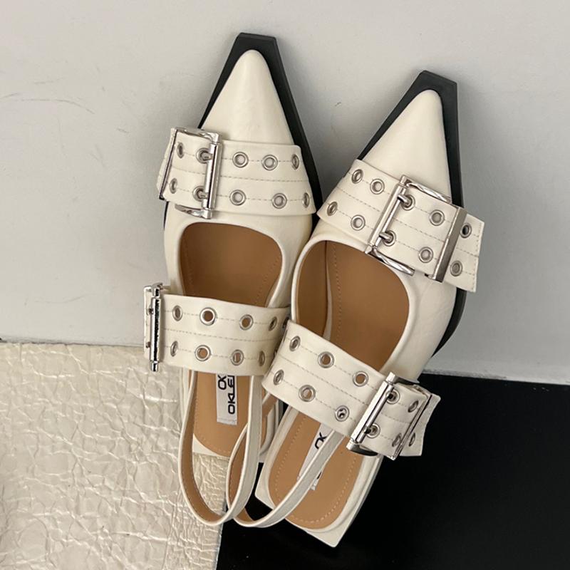 Fashion Women Flats Shoes 2025 Summer Spring Buckle Casual Female Luxury Sandals Shoes Fashion Pointed Toe Ladies Slingback Mules