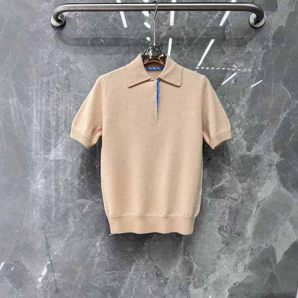 2024 Autumn Simple College Embroidered Short-Sleeve Polo Collar Knit Top