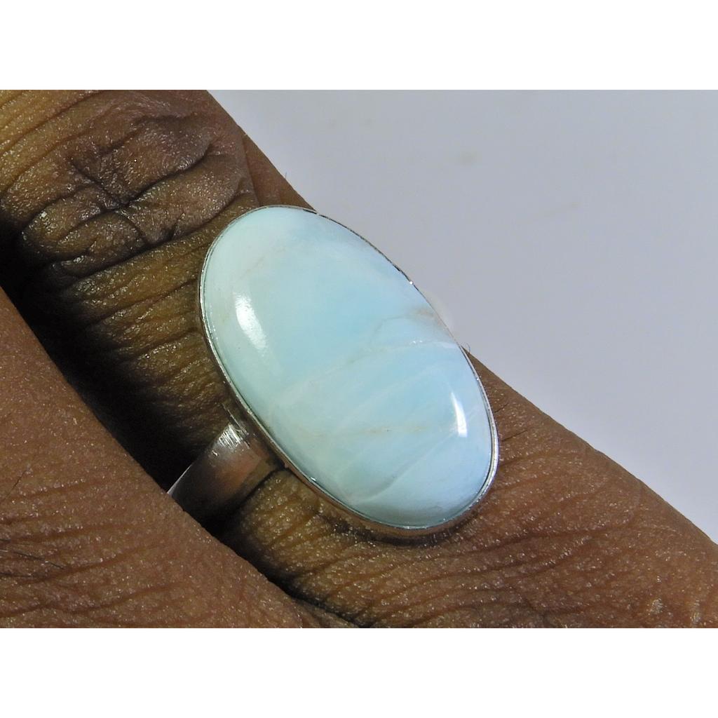 Natural Larimar Pectolite 925 Solid Sterling Silver Ring Size US-6.5 PG-61