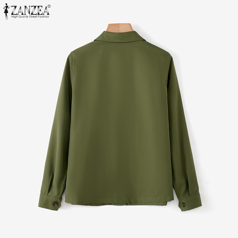 ZANZEA Damen Umlegekragen Einfarbig Locker Langarm Bluse