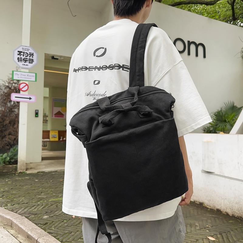 Plátěný jednobarevný studentský školní batoh Pánský velkokapacitní cestovní batoh