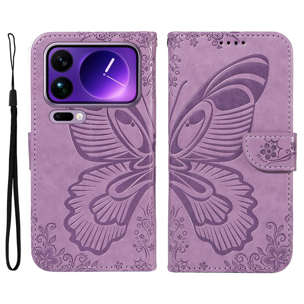 For Xiaomi 17 Pro Max Case Butterfly Pattern PU Leather Folio Flip Phone Cover -  Blue