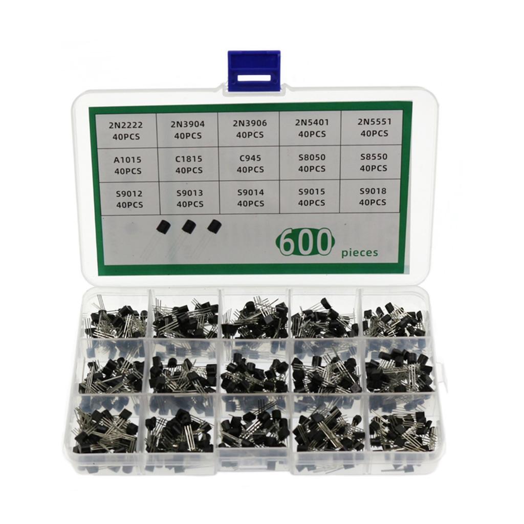 200/600PCS TO-92 Transistor 15 Types Values Kit Set 2N222/2N3904/2N3906/ 2N5401/2N5551/ A1015/C1815/C945/S8050/ S8550/S9012