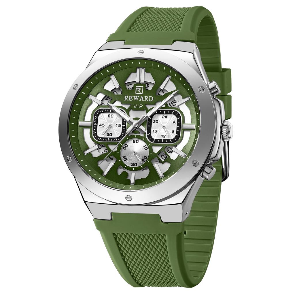 Men Watch Sport Chronograph Quartz Mens Watches Rubber Strap Green Blue Waterproof Wristwatch Relogio Masculino