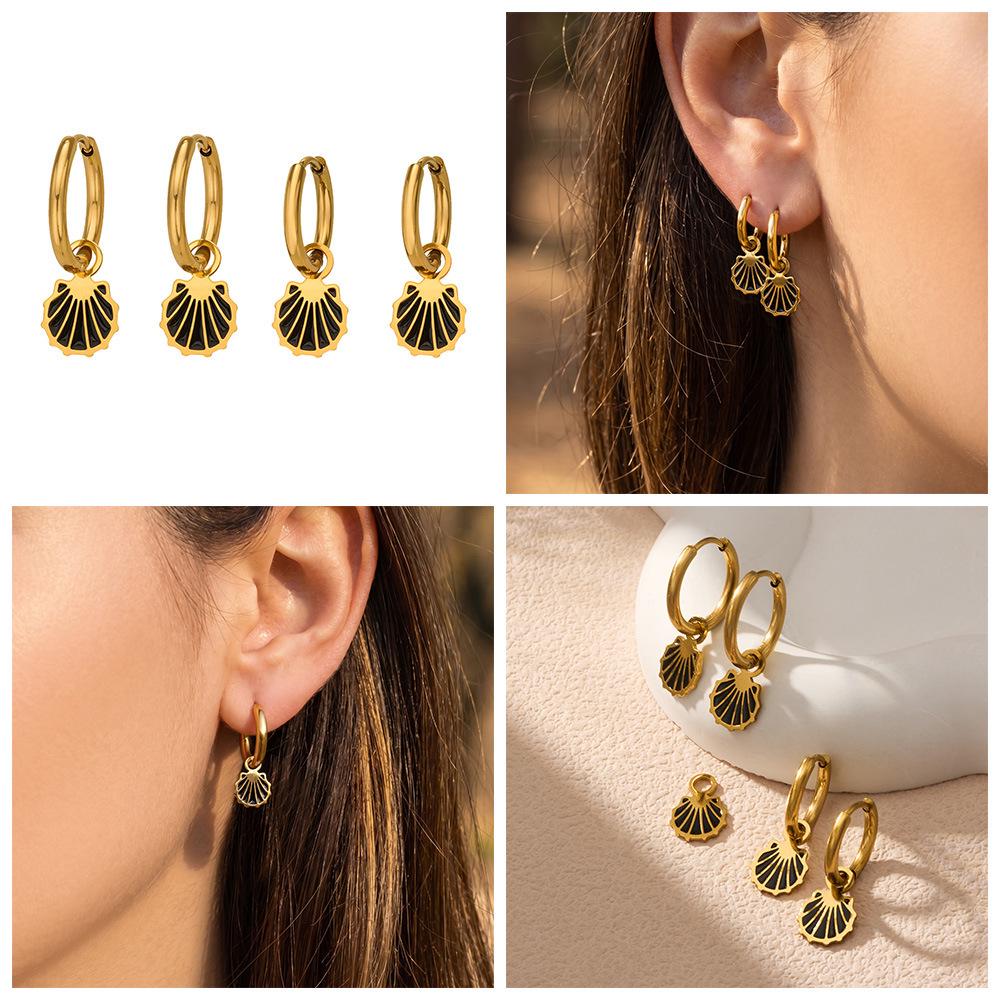 European Stainless Steel Shell Pendant Earrings: 18K Gold-Plated Fashionable High-End Ear Cuffs