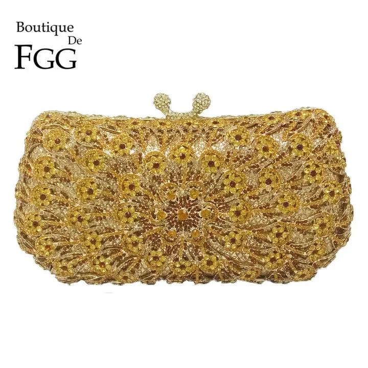 

Boutique De FGG Women Flower Crystal Clutch Purses and Handbags Luxury Diamond Evening Bags Party Dinner Bridal Minaudiere Bag Mini Clutch