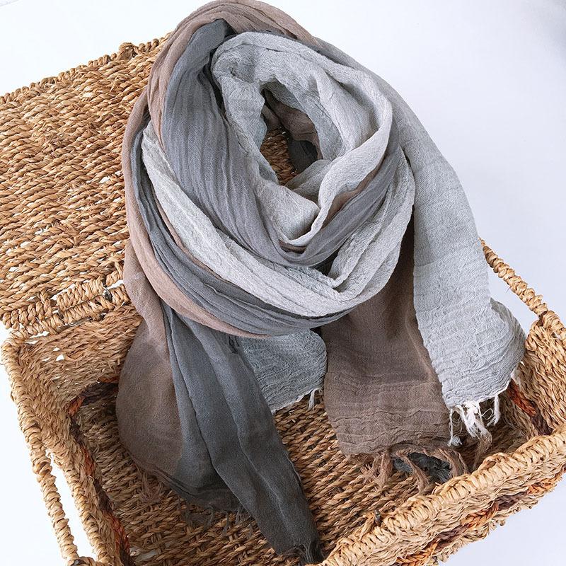 NEW Unisex Men's Scarf  High Quality Plaid Striped Tassel Shawls And Wrap Bufandas Cotton Wrinkled Men Scarves 100X190CM