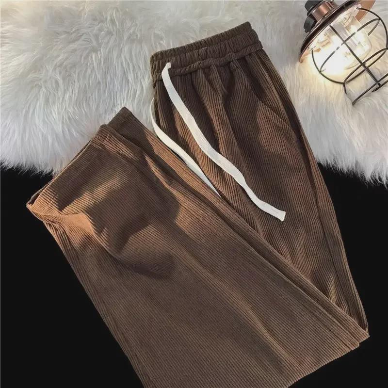 Men's Trendy American Retro Brown Corduroy Casual Pants - Loose Fit, Straight, for Spring & Autumn