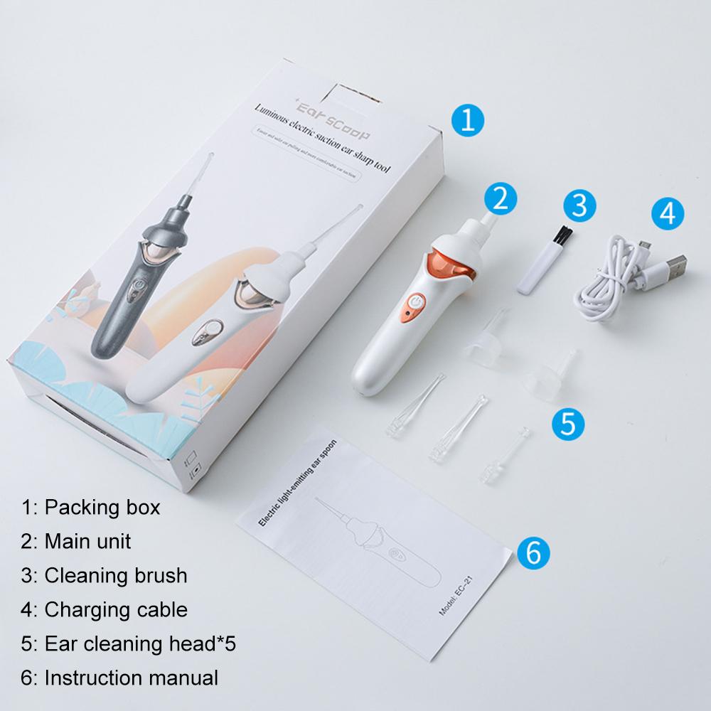

Electric Ear Pick Ear Wax Painless Cleaning Cleaner Device Removal Tool Vacuum Homeuse LED Light Suction Convenient Rechargeable білий