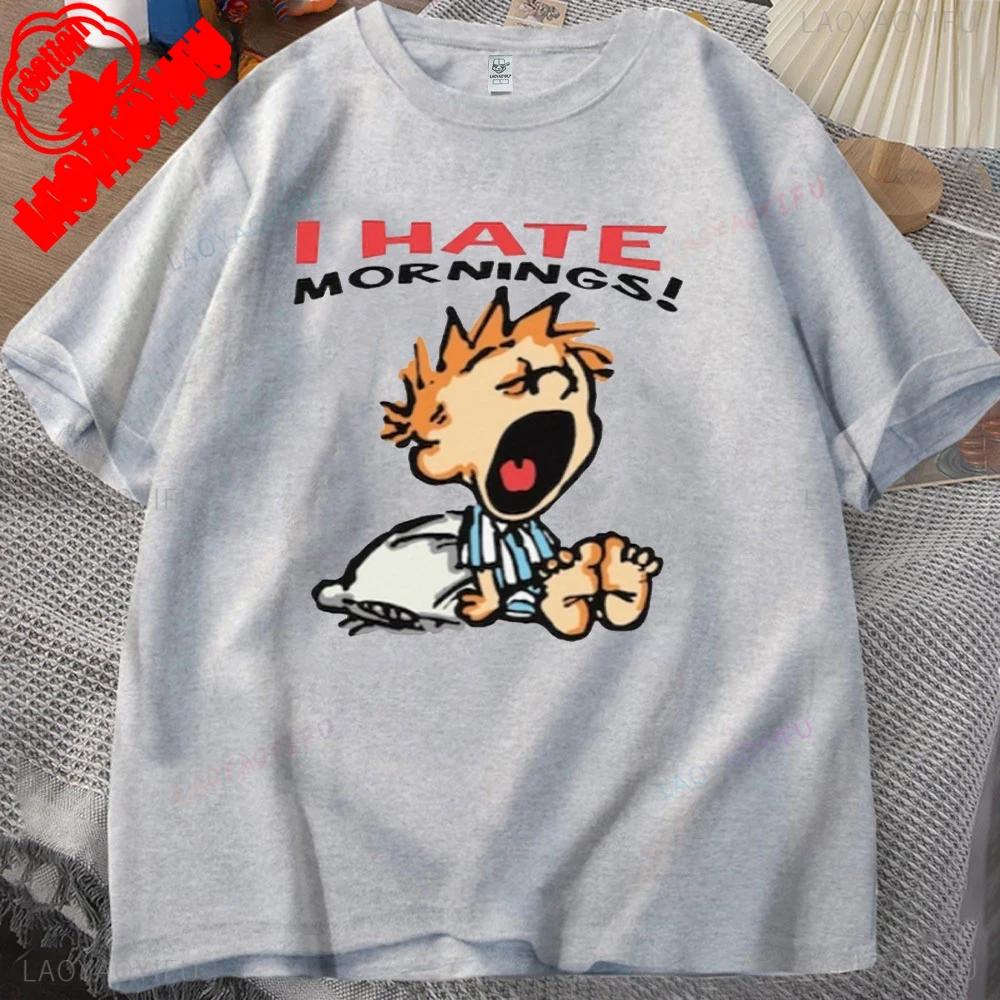 ZX Tee Vintage I Hate Mornings Premium T-Shirt Retro Cartoon T-Shirt Vintage 90s Tee Comfortable Personality for Outdoor Enthusiasts