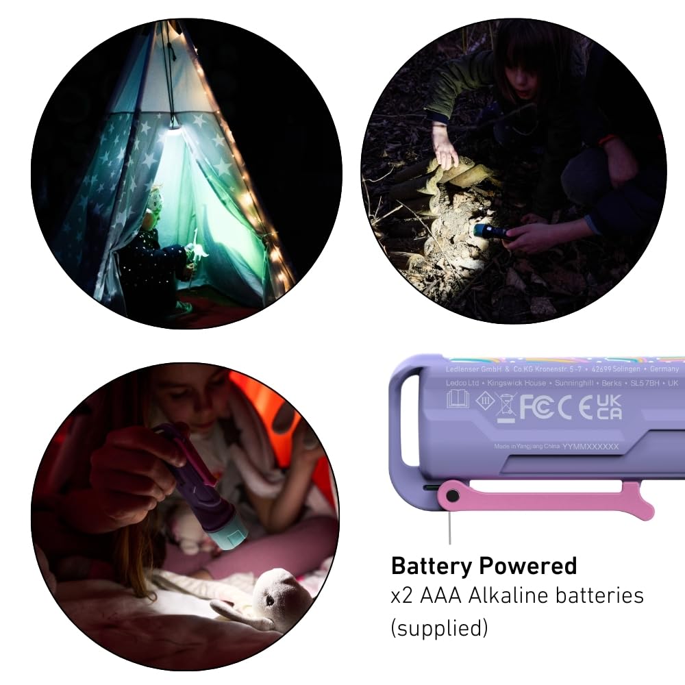 Ledlenser KIDBEAM4 LED Rainbow Max 70 502789 Japanese Small Children's Flashlight, Purple, Pattern, Battery-Operated, Lumens, [Official Product],