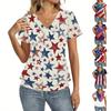 Women's Casual V Neck Short Sleeve Top Lightweight Printed T Shirt Relaxed Fit Soft Fabric Summer Tee for Everyday Wear