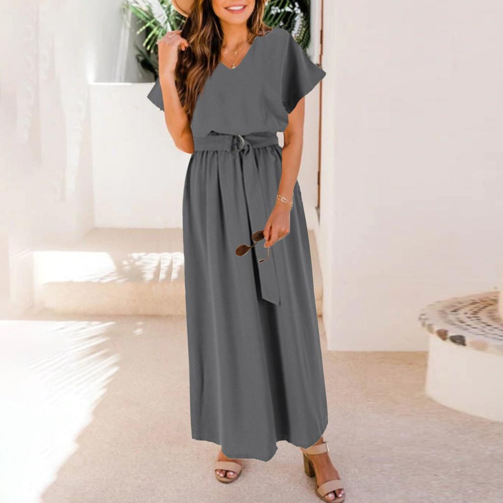 Women's Loose Belt Waist Color Large Swing Skirt Plus Size Dress