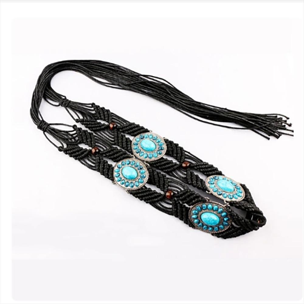 Metal Women Braided Belt Hand Woven Colourful Women's Belt Fashion Ethnic Bead Waistband  Skirt