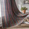 Yiman Qiyun Bohemian Striped Yellow Cotton-Linen Kitchen Curtain, Semi-Light-Blocking