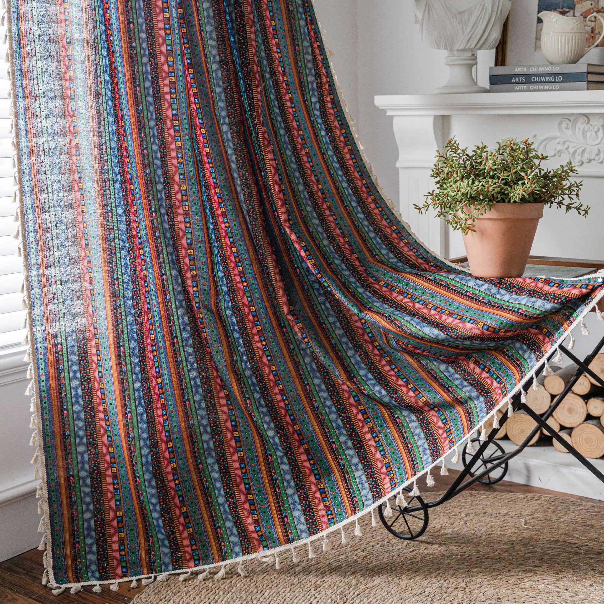 Yiman Qiyun Богемная полосатая желтая хлопково-льняная кухонная занавеска, полусветоблокирующая Custom Size 25/sq.m.