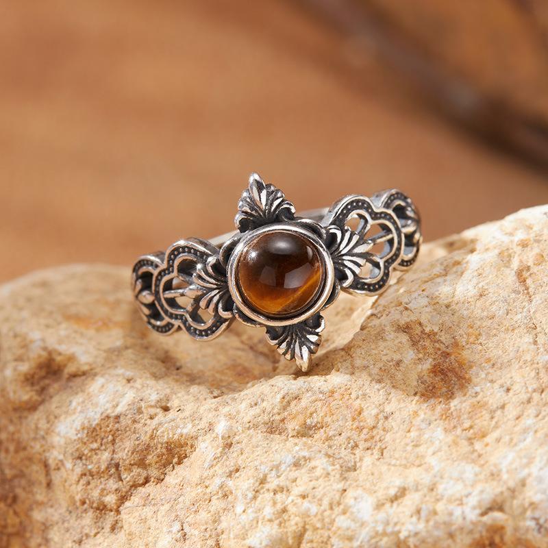 

Personalized Retro Thai Silver Natural Colored Treasure Ring Women S S925 Sterling Silver Inlaid With Nanhong Blue Gold Jasper Index Finger Rings