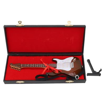 Miniature Electric Guitar Model Wooden Mini Figurine Toy with Stand Case Home Decor 24cm White
