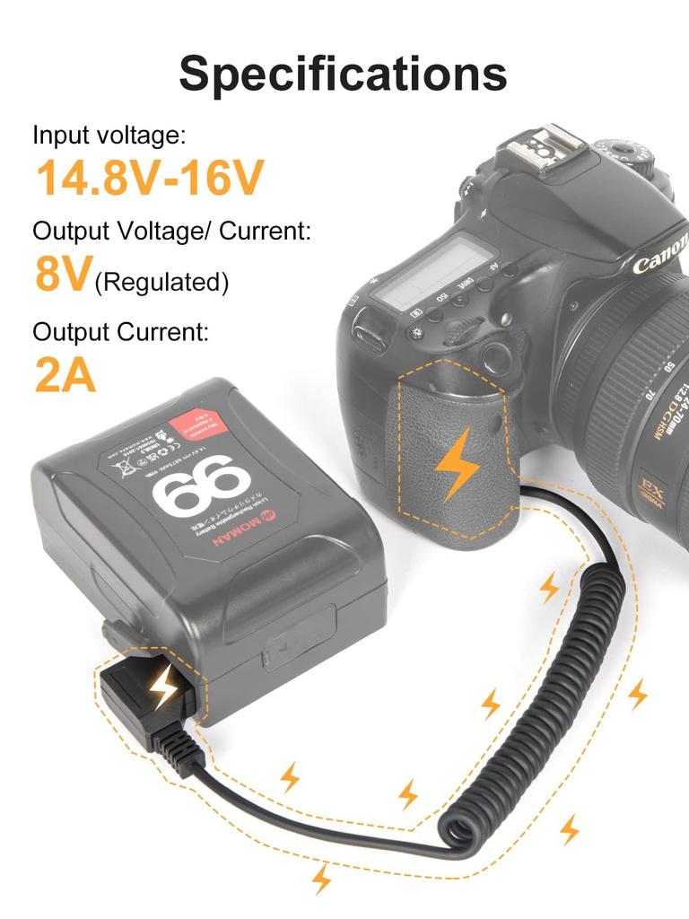 Moman DE6 Power Dummy Male Accessory for Canon with Sony Cable, LP-E6 Cable, Adapter, Adapter, D-Tap 5D2/5D3/5D4/6D/6D2/7D/7D2/60D/70D/80D/5DSR