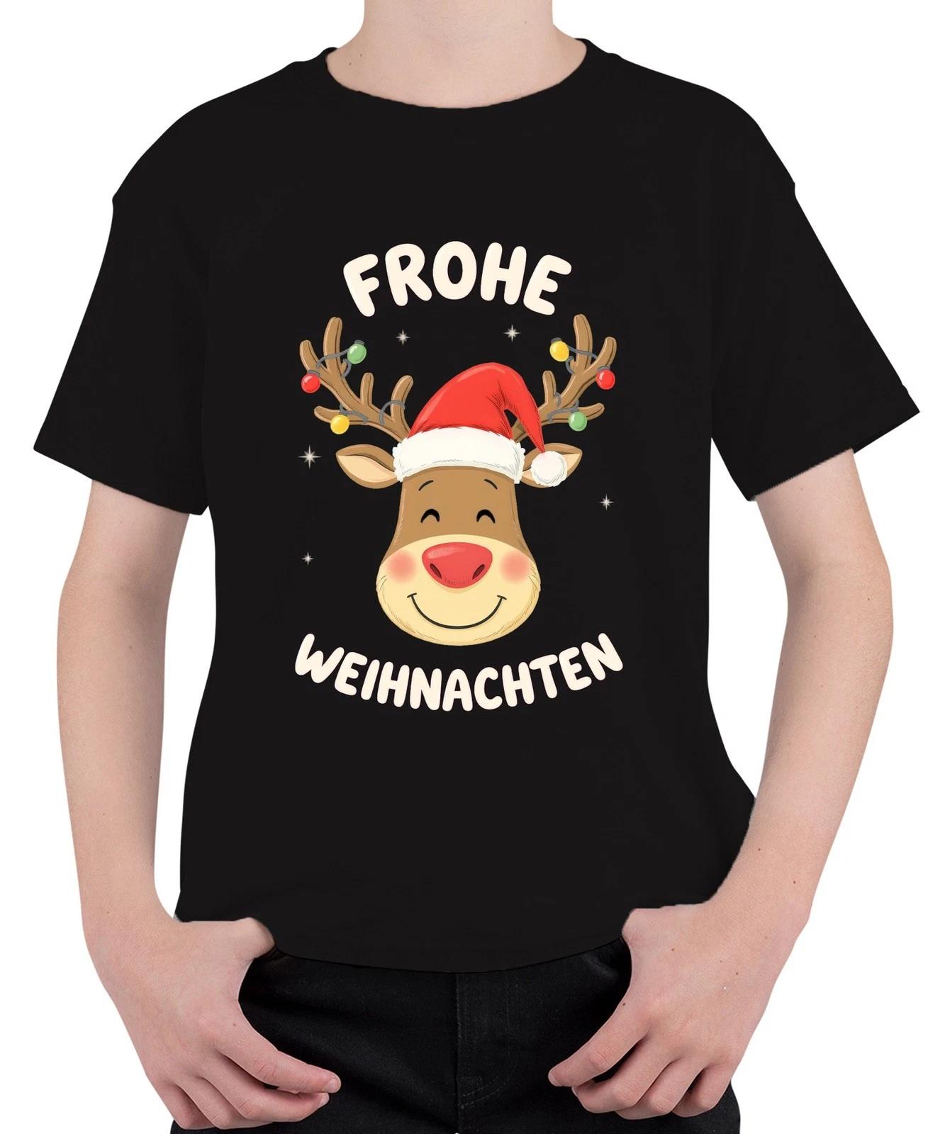Frohe Weihnachten Rentier Weihnachtsmütze Cartoon Kinder Lustig Unisex Kinder T- XXL