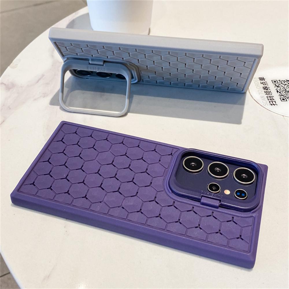 Camera Stand Holder Cooling Soft Case for Samsung Galaxy S24 Ultra S23 Plus S23 FE A55 A54 A34 A35 Honeycomb Bumper Phone Cover