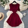 V-neck Short-sleeved Knitted Multi-color Dress, Summer A-shaped Skirt, Age-reducing Waist and Thin Temperament Commuter Skirt