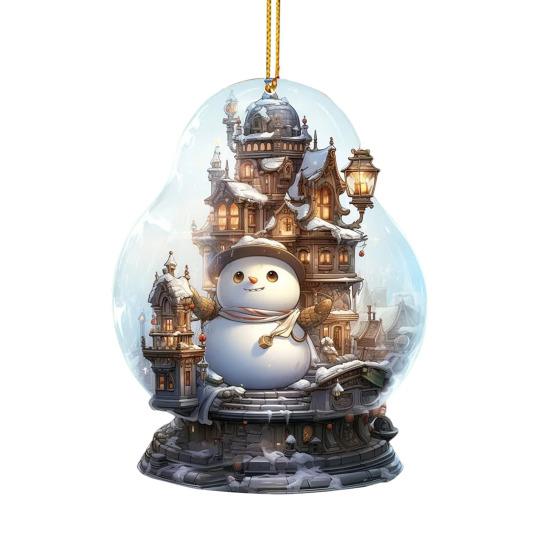 Christmas Snowman Hanging Decoration 2D Flat Snow Scene Sphere Ornament Festive Snowman Decoration for Christmas Tree Mantel Party Decor