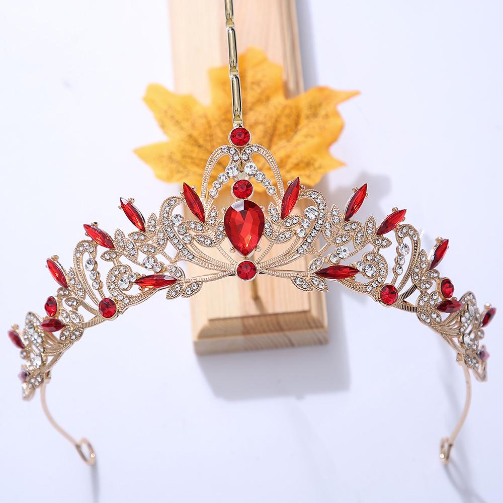 DIEZI Elegant Korean AB Pink Red Crystal Tiara Crown Women Girls Party Wedding Princess Rhinestone Bridal Crown Hair Jewelry
