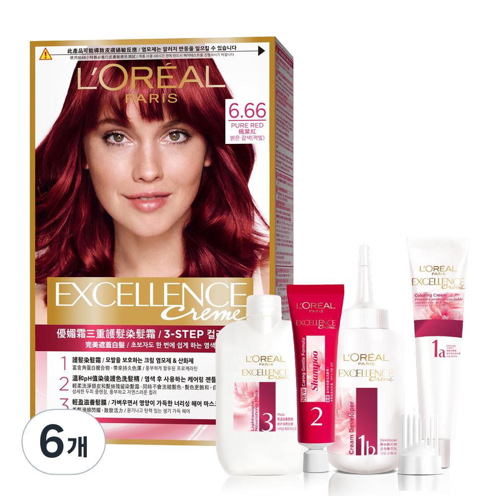 

L Oréal Paris Excellence Cream Hair Dye, No. 6.66 Pure Red, 6 pcs.
