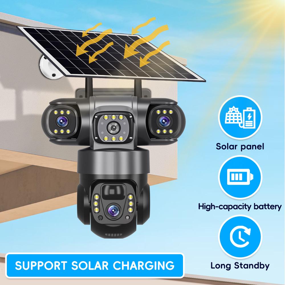 V380 Pro Outdoor 4G Solar Triple Lens Camera with 360° Rotation and Mobile Remote Control