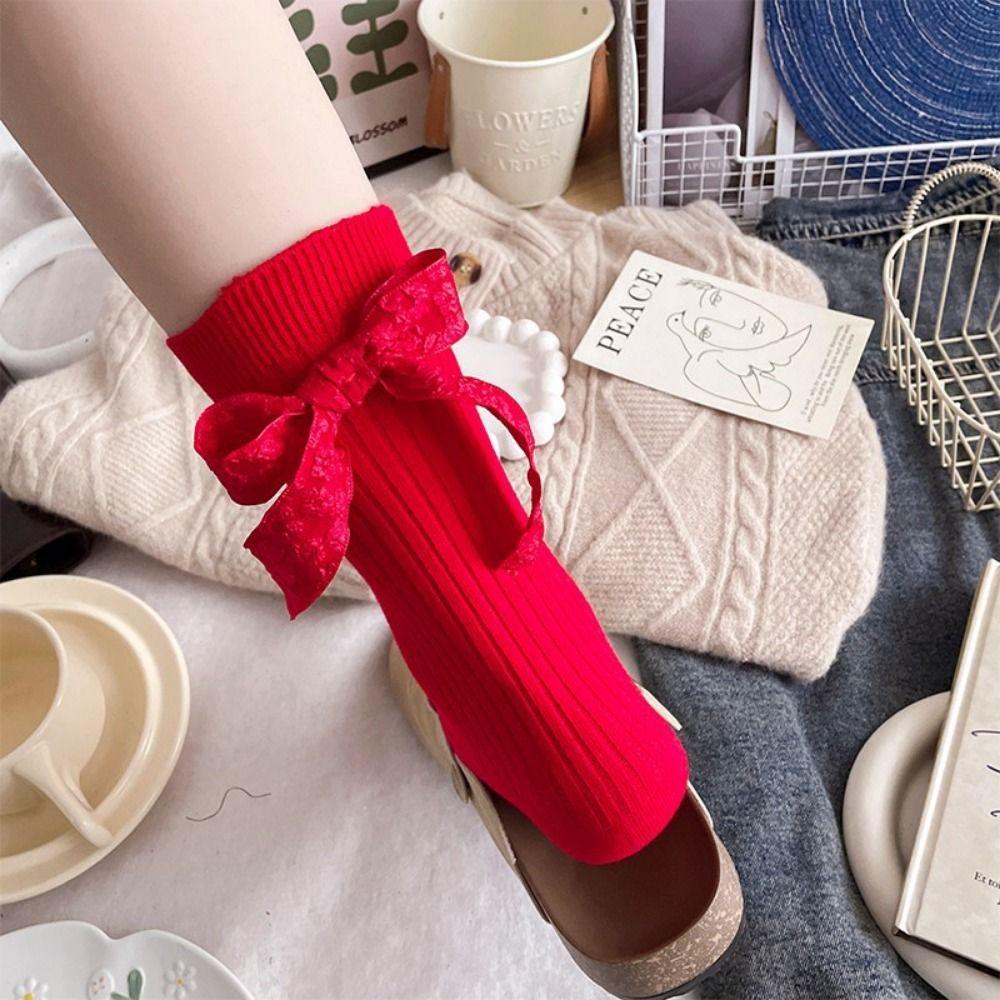 Cotton Zodiac Year Socks Bowknot Hairball Bowknot Stocking Kawaii In Tube Socks  Christmas