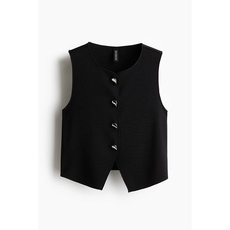 

HM Women s Vest 2025 Fall New Arrival Soft Plaid Fashion Silm O-neck Short Short Vest 1292064 Black 155/76
