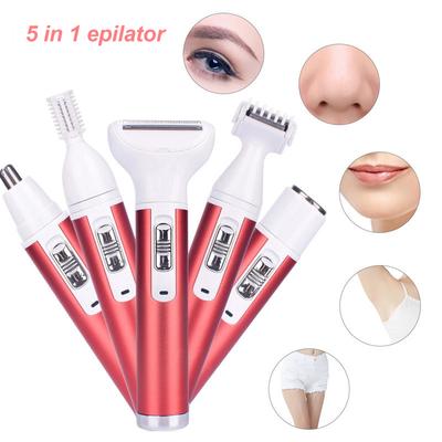 5 In 1 Electric Hair Remover Rechargeable Lady Shaver Nose Hair Trimmer Eyebrow Shaper Leg Armpit Bikini Trimmer Women Epilator
