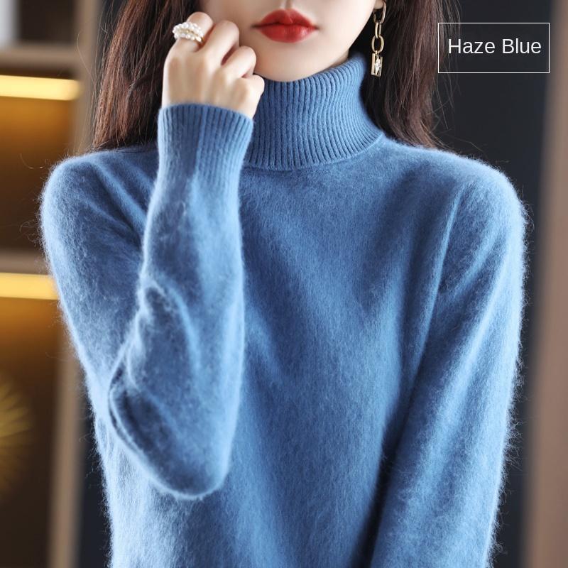 Women's Clothing For Autumn Winter 100% Mink Plush Turtleneck Pullover Sweater Ladies Cashmere Sweater