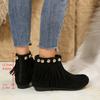 Women Boots Autumn Fashion Tassel Suede Frosted Slip on Ankle Boots Vintage Rivet Flat Casual Shoes Round Toe Zapatos De Mujer