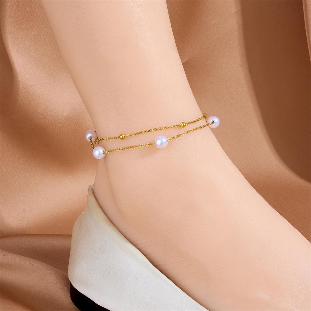 Tide Double-Layer Heart Anklet: 18K Gold-Plated Titanium Steel, Non-fading Fashion Light Luxury for Women