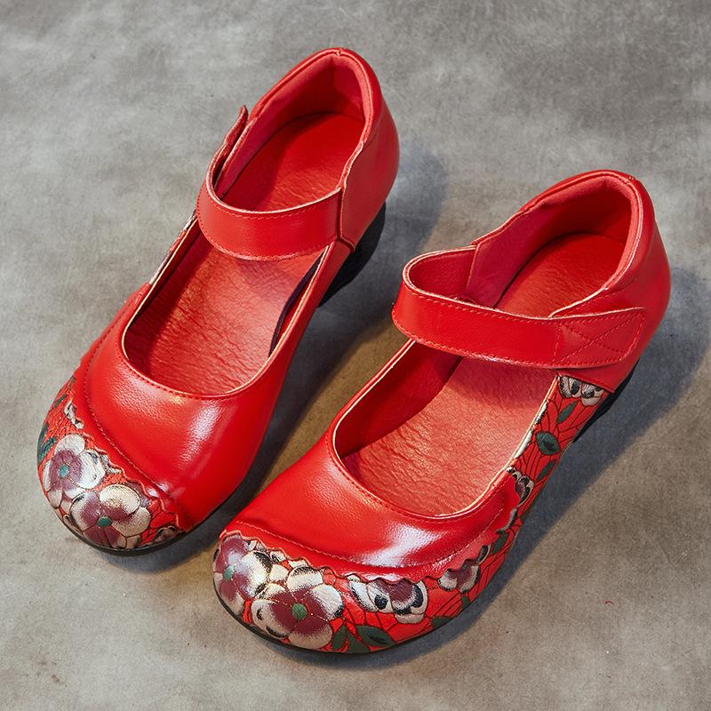 

Маленькие кожаные туфли, новая осенняя обувь для мамы, круглый носок, толстый каблук, мягкая подошва, женские туфли-лодочки, женская обувь 35 красный