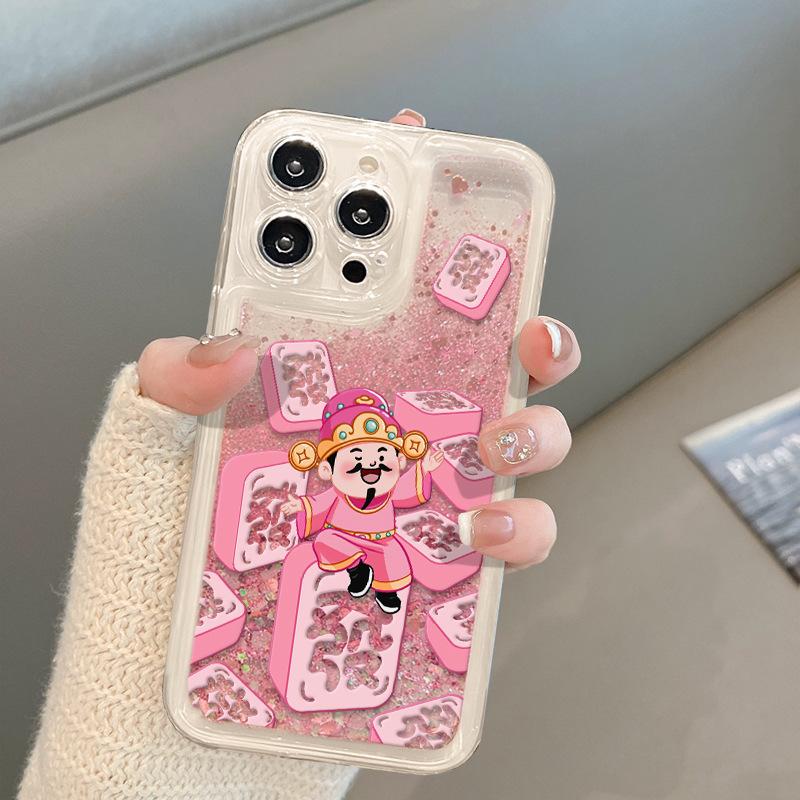 

Mahjong Wealth God Is Suitable for Apple 16pro Pink Sand Phone Case 15, Transparent Anti-drop 14, Niche National Trend 13/12 iphone 16