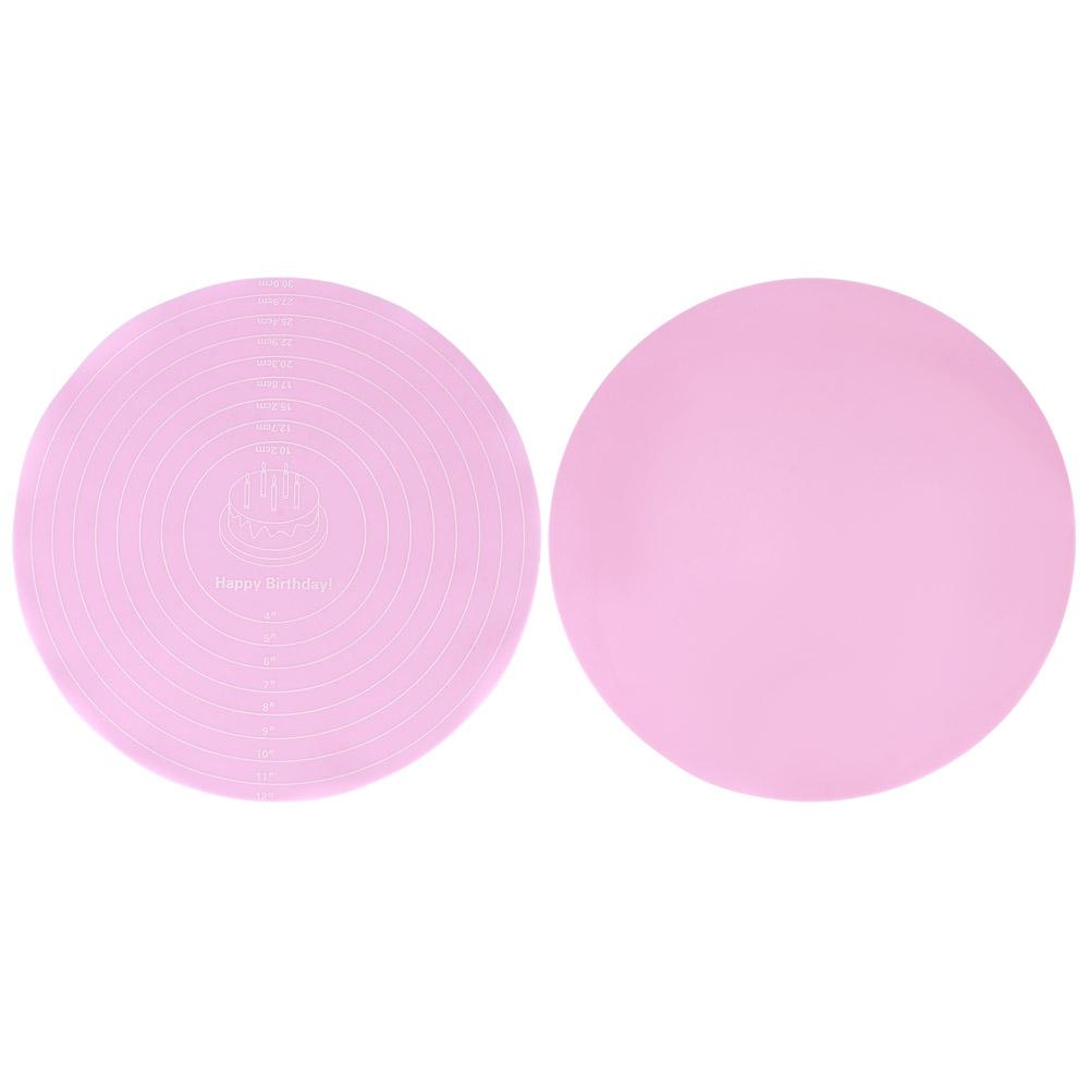 2PCS NonStick Round Silicone Dough Rolling Mat Baking Pastry Pad Sheet Liner for Cake Turntable Stand