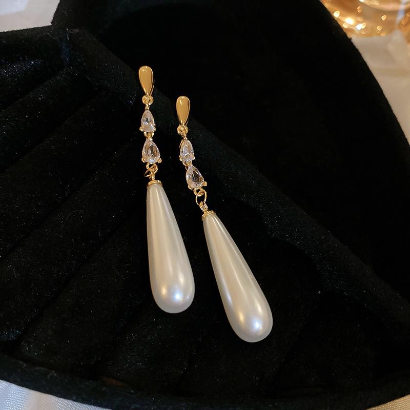 French Silver Needle Geometric Pearl Tassel Earrings - Luxurious Fashion Earrings with High-End Design