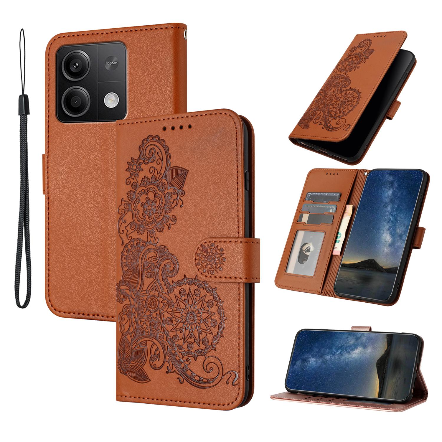 

Чехлы для телефона Xiaomi Redmi Note 13 5G, кожаный кошелек с узором Мандала и цветами, мобильная обложка с ремешком G