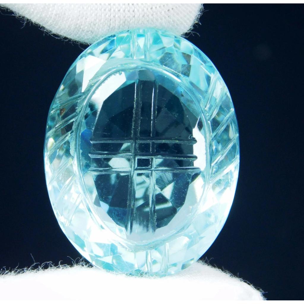 Carved Certified 42.40 Ct Natural Sea Blue Aquamarine Oval Cut Gemstone