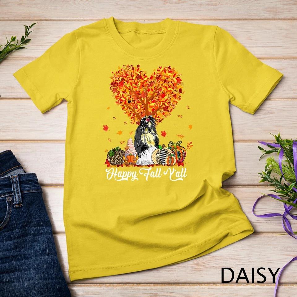 Happy Fall Y all Funny Shih Tzu Autumn Pumpkins Unisex T-shirt 5 2XL
