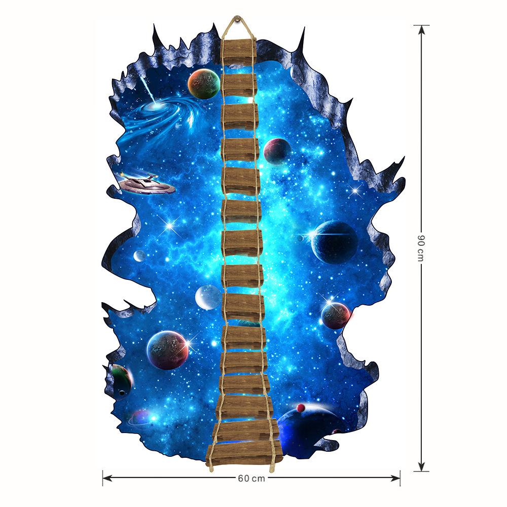 

3D сломанная стена Galaxy Star Planet Bridge напольные наклейки на стену для гостиной детская игровая комната украшение спальни настенные художественные наклейки 60*90cm синий