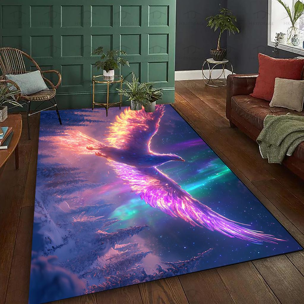 Crystal Velvet Carpet, Colorful Phoenix Aurora, Washable, Suitable for Living Room/kitchen/dining Room/office/balcony